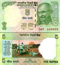 5 Rupií India 2009-11, Ghándí P94A UNC - Kliknutím na obrázok zatvorte -